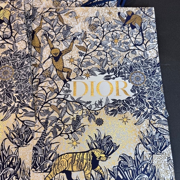 Set of four (4) Dior Gift Bags Blue & Gold Toile de Jouy Print, Unused 10"x15" - Picture 4 of 8